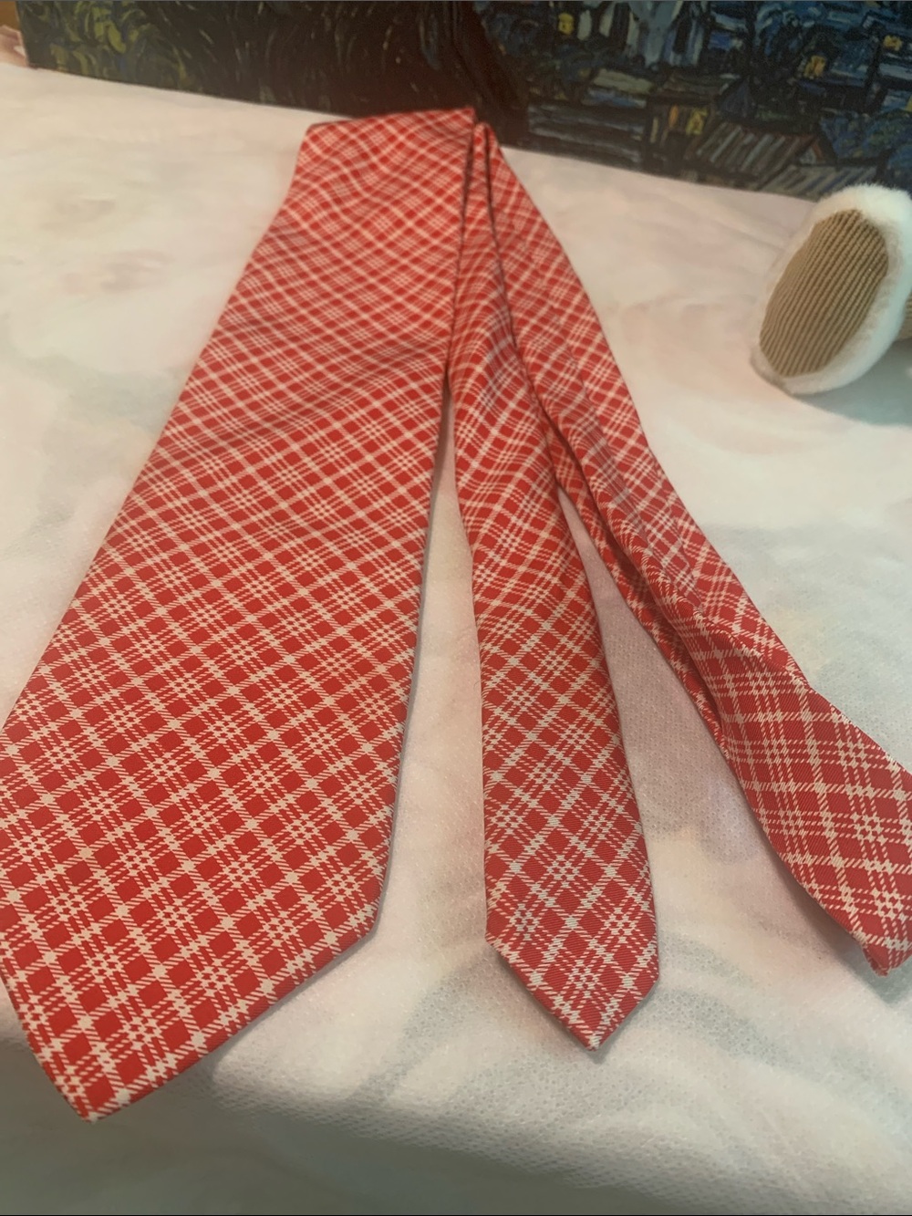 Red Plaid Men's Silk-Blend Tie - Classic Check Design